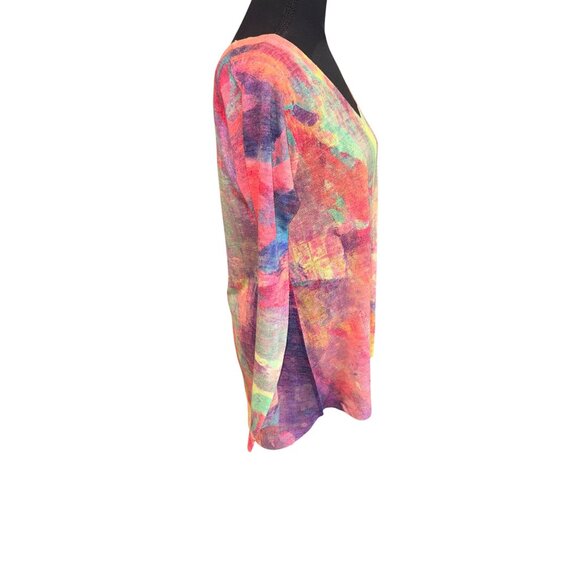 Soft Surroundings Multicolor Abstract Print V-Neck Tunic Sweater Artsy Top M - Picture 5 of 9